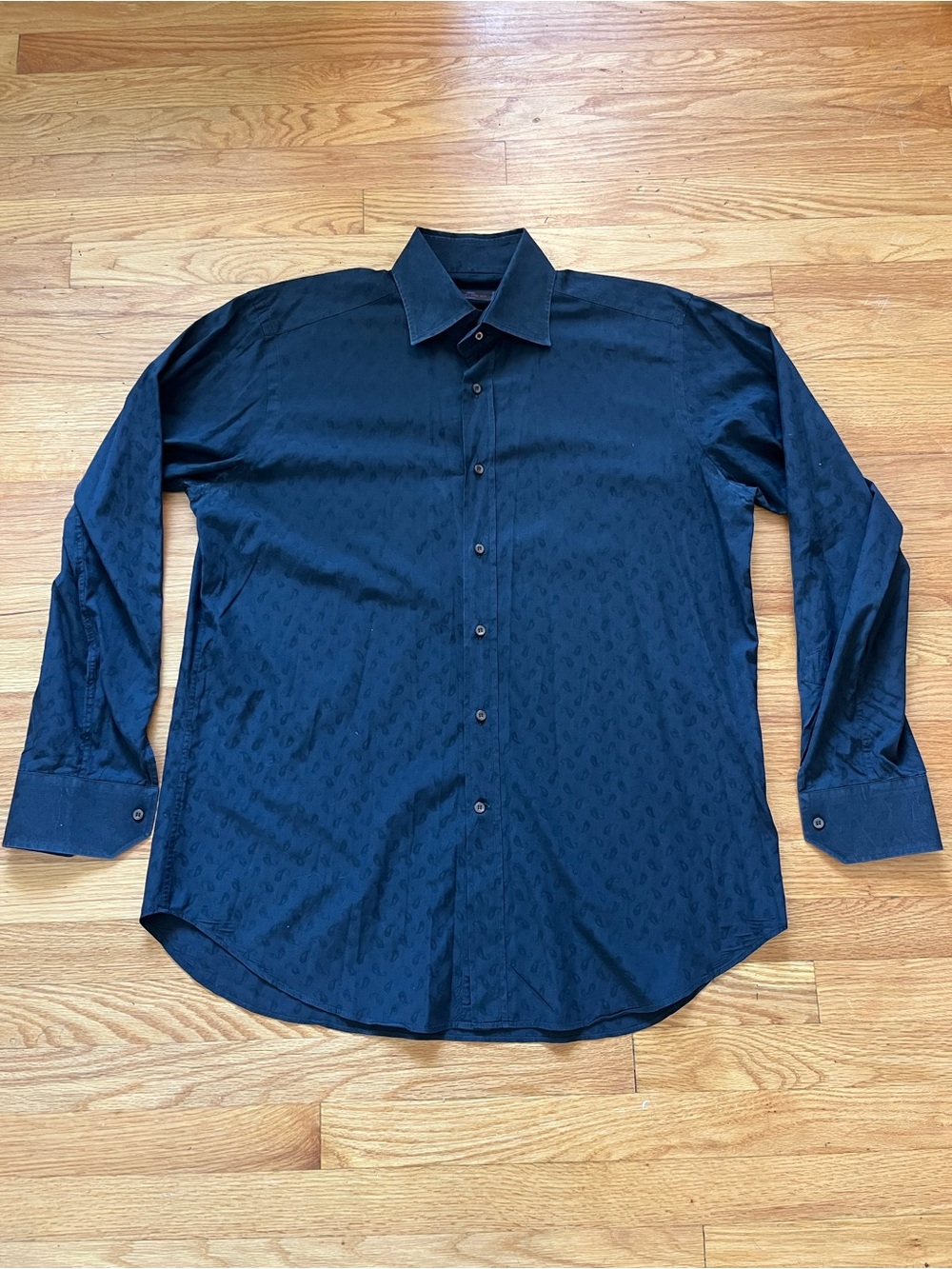 ETRO Milano Dress Shirt Mens XL Tonal Paisley Jacquard Black Made in Italy